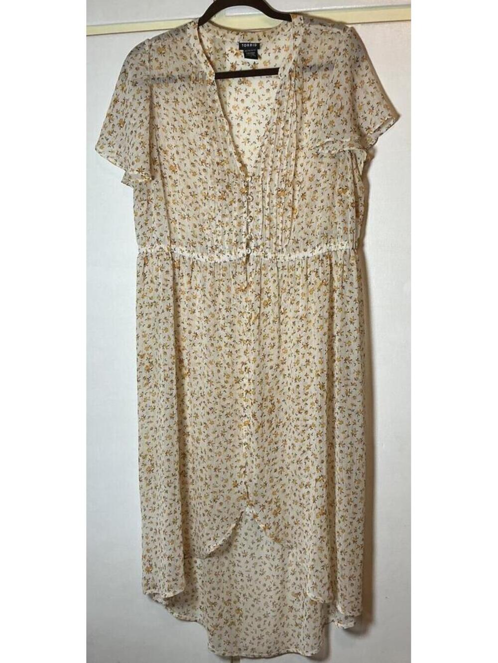 Torrid Lexie Top Women's Size 0 Large Yellow Floral Babydoll Sheer Blouse